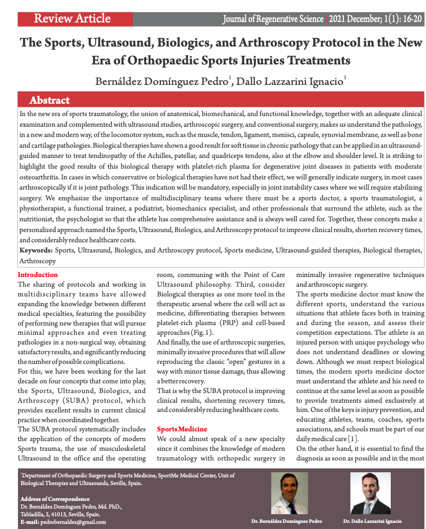 Lee más sobre el artículo Nueva publicación The Sports, Ultrasound, Biologics, and Arthroscopy Protocol in the New Era of Orthopaedic Sports Injuries Treatments