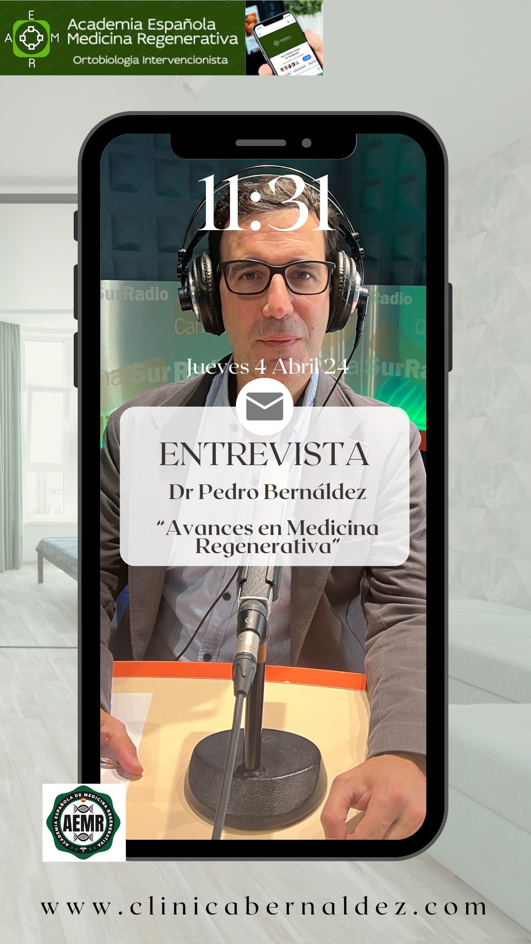 Lee más sobre el artículo Entrevista de Radio al Dr. Pedro Bernáldez, sobre avances en Medicina Regenerativa